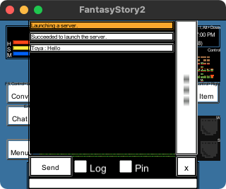 The chat log window lists the chat messages that have been said so far.